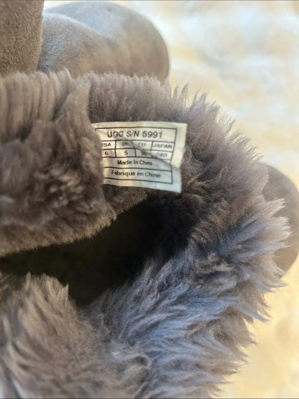 UGG Charcoal Suede Shearling Button Boot